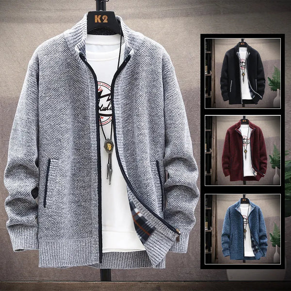 Men's Winter Spring Fleece Sweater Zipper Cardigan Korean Warm Jacket Coat Sports Male Jumper Knit Clothing Brown Jacket - Premium  from Kestiesss - Just €5.83! Shop now at Kestiesss