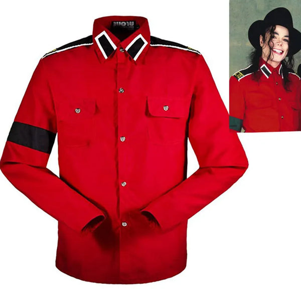 Michael Jackson MJ Red Retro CTE Anti-war Cotton Shirt Stitchwork Sark Collection Embroidery - Premium  from Kestiesss - Just €19.99! Shop now at Kestiesss
