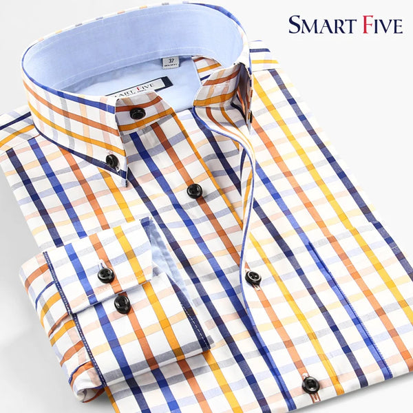 New Style Men's Dress Shirts Long Sleeve Cotton Patterns Plaid Shirt Slim Fit Camisa Masculina Men Clothes Size 37-45 46 - Premium  from Kestiesss - Just €42.78! Shop now at Kestiesss