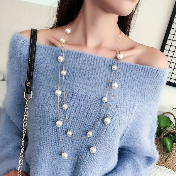 New Long Double Layer Simulated Pearl Necklace Women Sweater Chain  Female Collares Statement Jewlery Wholesale 2024 - Premium  from Kestiesss - Just €1.03! Shop now at Kestiesss