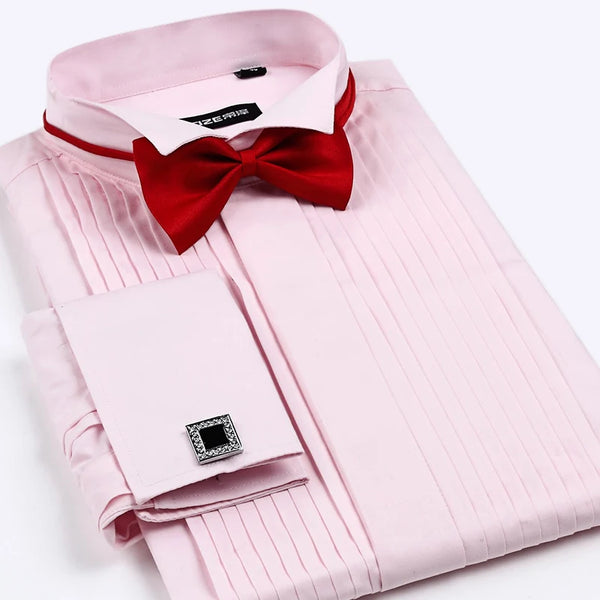 Men's French Cuff Tuxedo Shirt Solid Color Wing Tip Collar Shirt Men Long Sleeve Dress Shirts Formal Wedding Bridegroom Shirt - Premium  from Kestiesss - Just €15.97! Shop now at Kestiesss