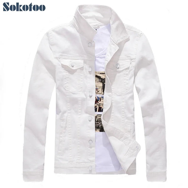 Sokotoo Men's slim full sleeve all match denim jean jacket Casual black white fancy colored coat Outerwear - Premium  from Kestiesss - Just €27.75! Shop now at Kestiesss