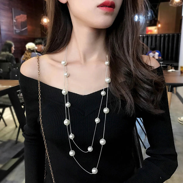 New Long Double Layer Simulated Pearl Necklace Women Sweater Chain  Female Collares Statement Jewlery Wholesale 2024 - Premium  from Kestiesss - Just €1.03! Shop now at Kestiesss
