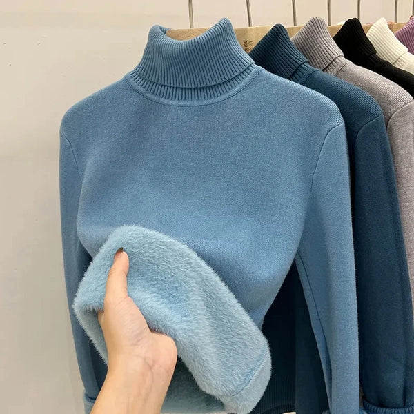 Thicken Velvet Turtleneck Sweater Women Korean Fashion Lined Warm Sueter Knitted Pullover Slim Top Winter Jersey Knitwear Jumper - Premium  from Kestiesss - Just €10.75! Shop now at Kestiesss