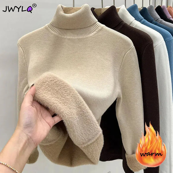 Thicken Velvet Turtleneck Sweater Women Korean Fashion Lined Warm Sueter Knitted Pullover Slim Top Winter Jersey Knitwear Jumper - Premium  from Kestiesss - Just €10.75! Shop now at Kestiesss