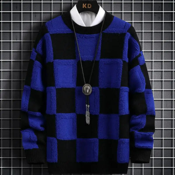 New Fall Winter Korean Style Mens Pullovers Sweaters High Quality Thick Warm Cashmere Sweater Men Luxury Plaid Pull Homme 2023 - Premium  from Kestiesss - Just €24.20! Shop now at Kestiesss