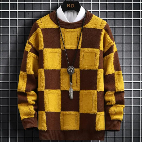 New Fall Winter Korean Style Mens Pullovers Sweaters High Quality Thick Warm Cashmere Sweater Men Luxury Plaid Pull Homme 2023 - Premium  from Kestiesss - Just €24.20! Shop now at Kestiesss